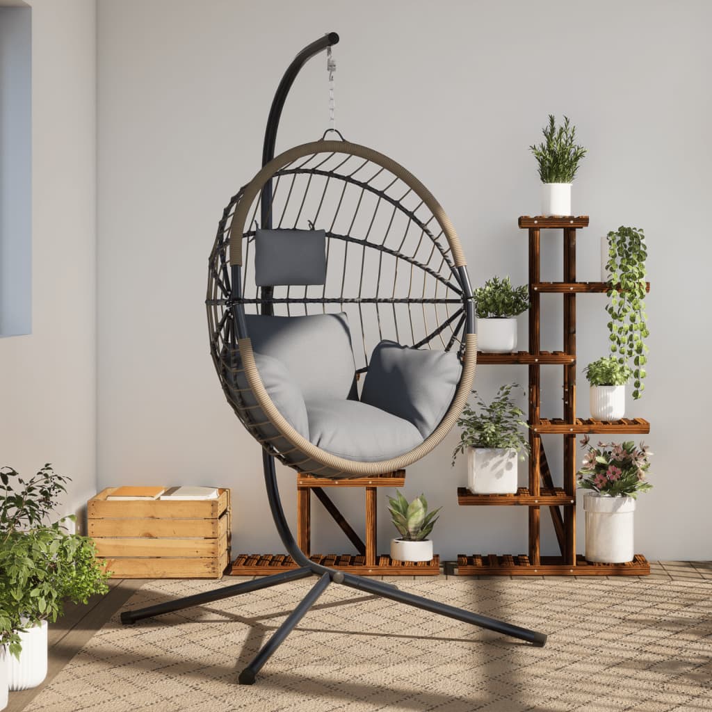 vidaXL Hängesessel Ei-Design mit Ständer Hellgrau Rattan und Stahl