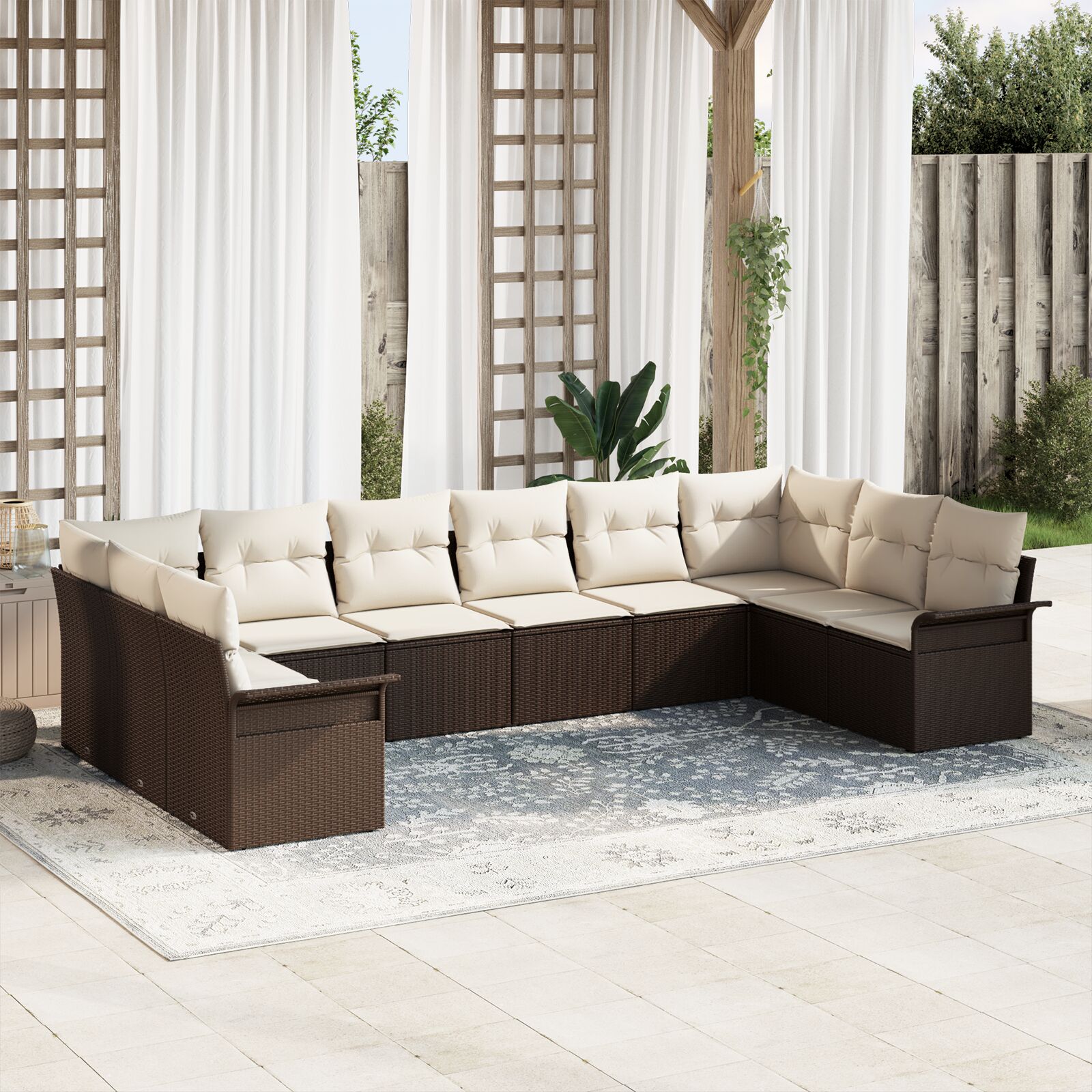 vidaXL 10 teiliges Garten Sofa Set mit Kissen Braunes Poly Rattan