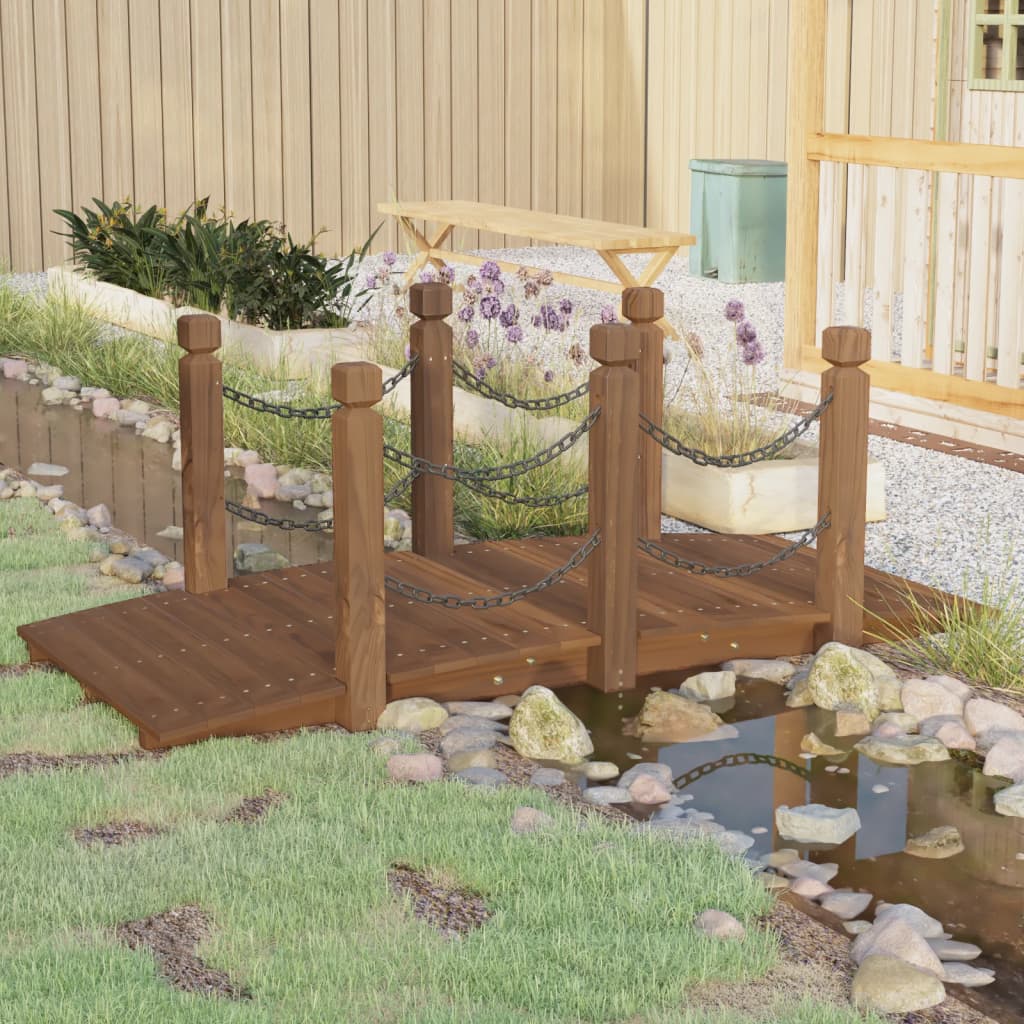 vidaXL Gartenbrücke mit Kettengeländer 150x67x56 cm Massivholz Fichte