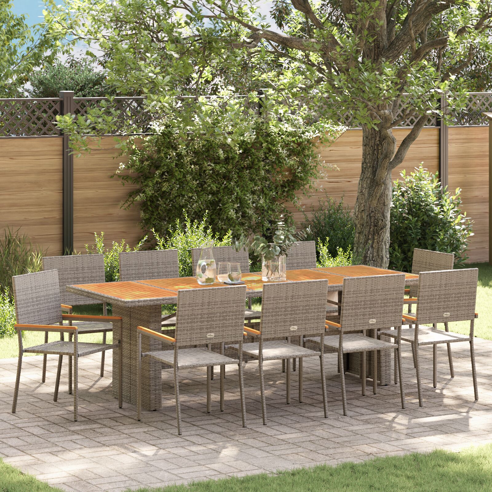 vidaXL 11-teilige Gartentischgruppe Grau Poly Rattan