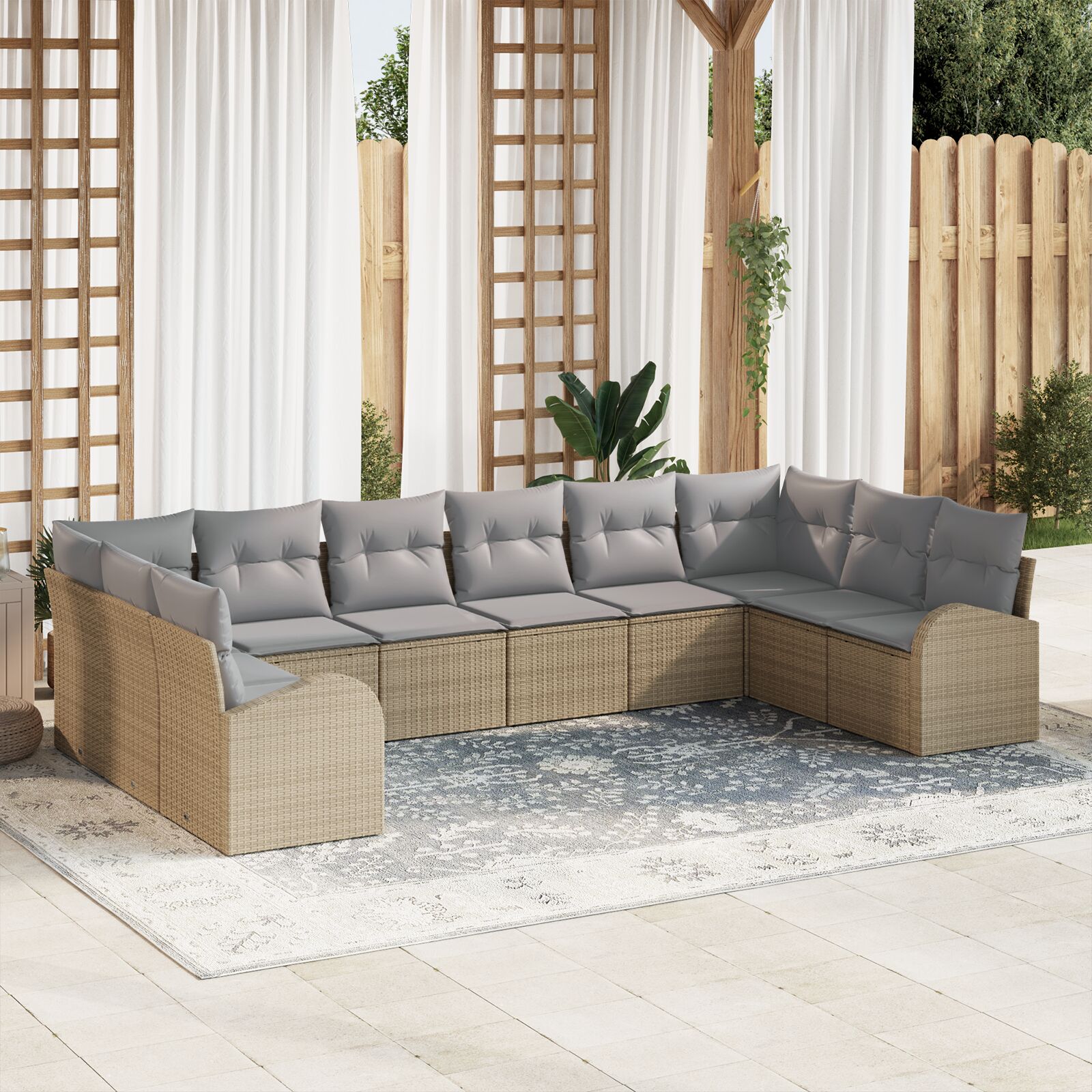 vidaXL 10-teiliges Garten Sofa Set mit Kissen Beige Poly Rattan