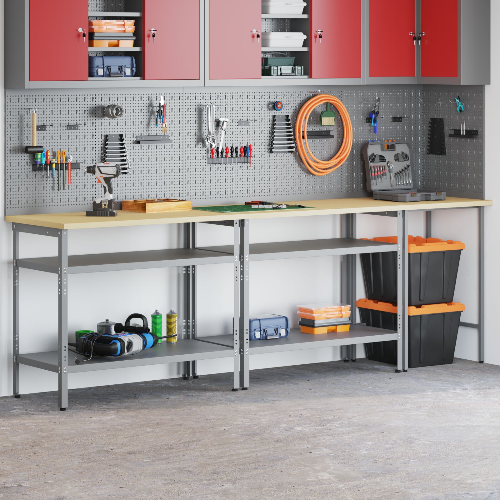 vidaXL 3-teiliges Werkbank-Set aus grauem Stahl