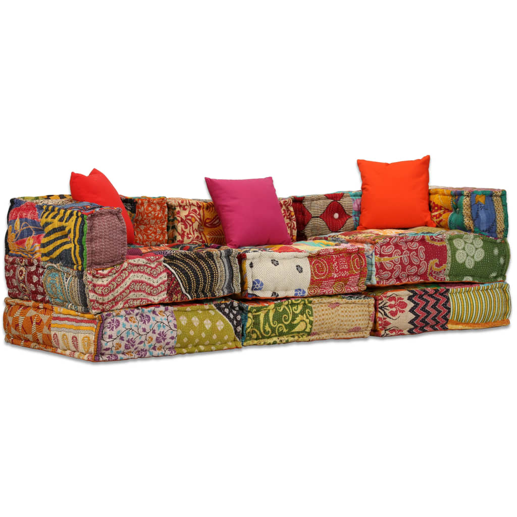vidaXL 3-Sitzer Modularer Pouf Patchwork Stoff 
