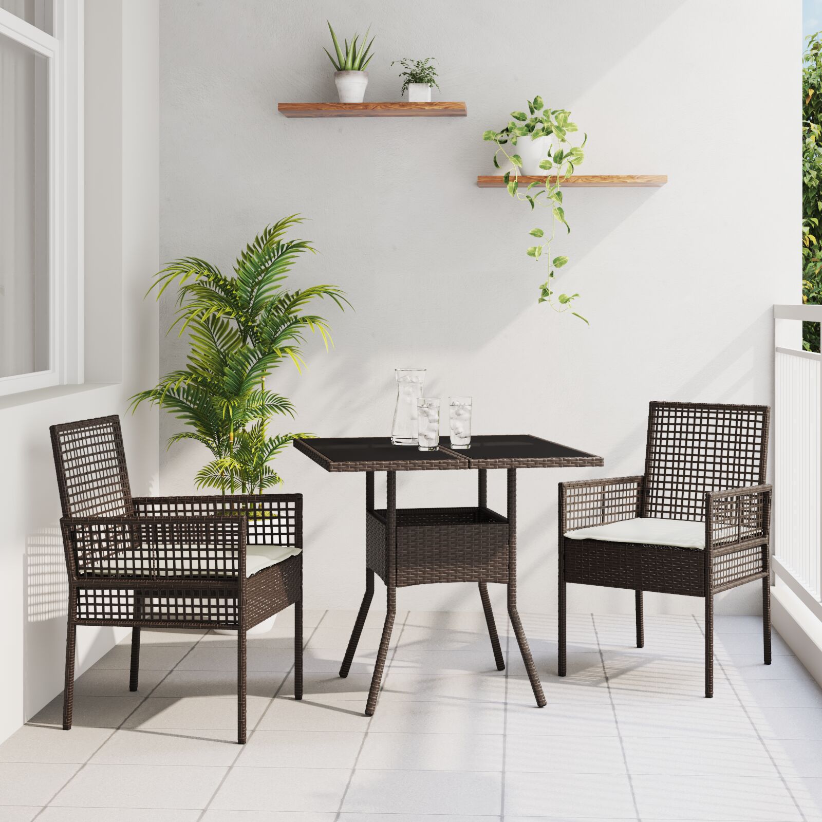 vidaXL 3-teilige Garten Essgruppe Braun Poly Rattan