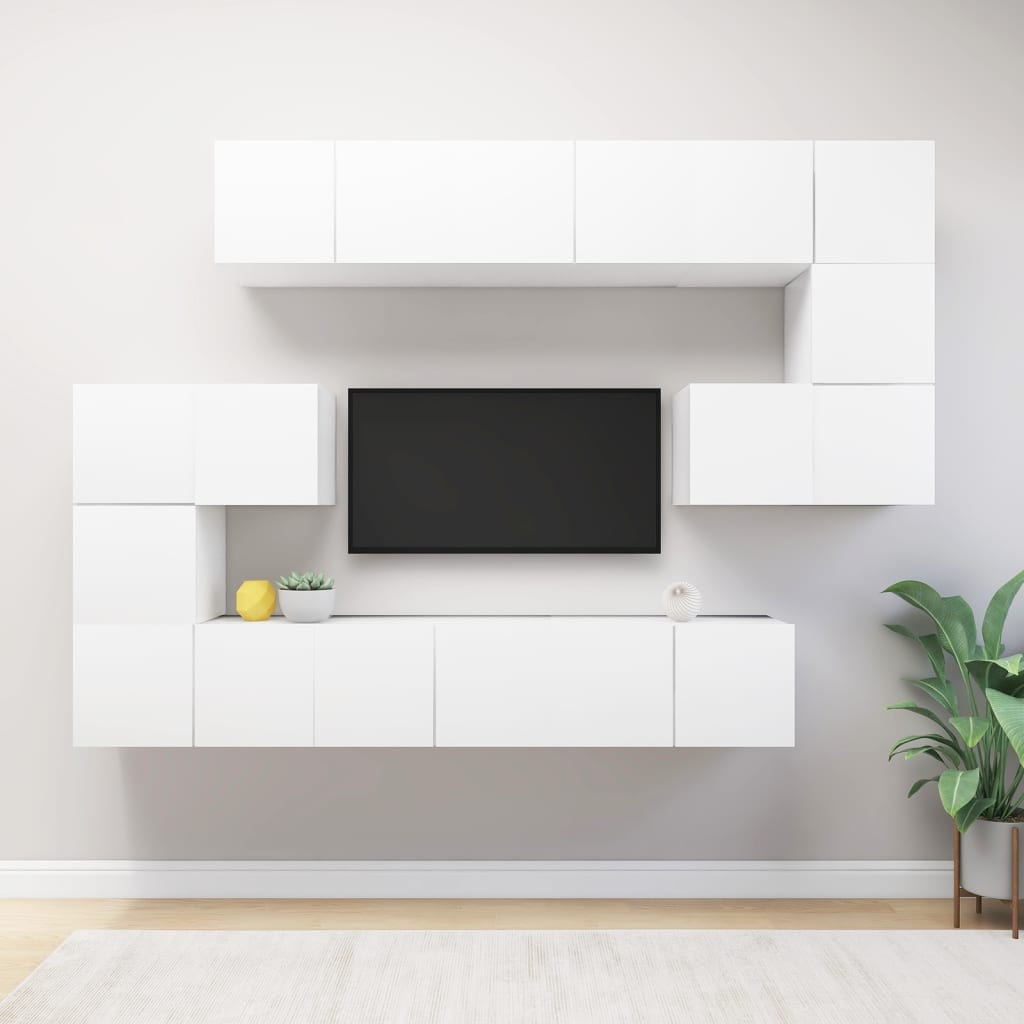 vidaXL 10-tlg. TV-Schrank-Set Weiß Holzwerkstoff