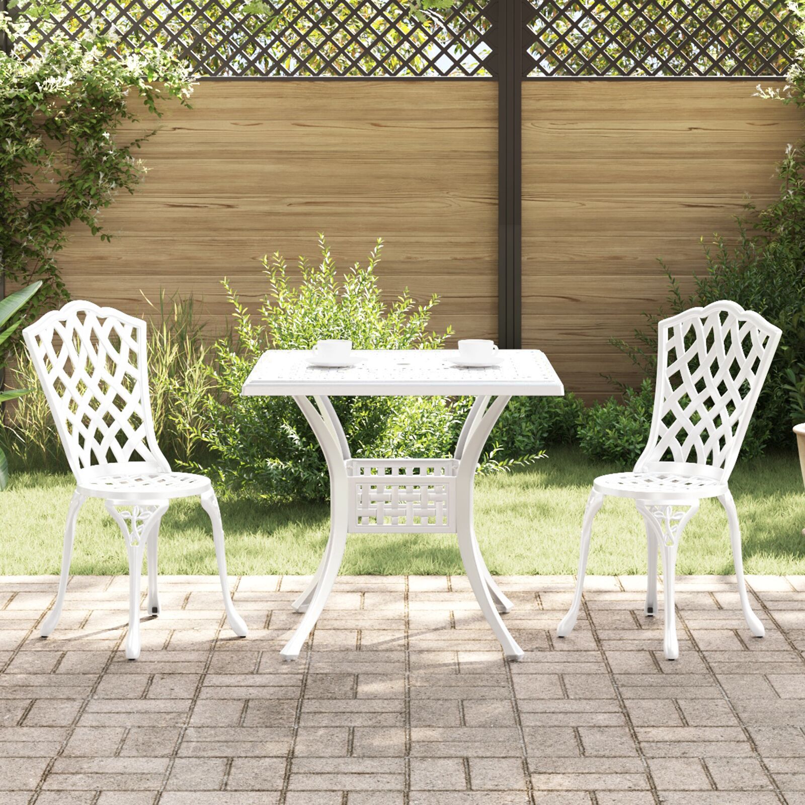 vidaXL 3-teilige Garten-Bistro-Sitzgarnitur aus weißem Guss-Aluminium