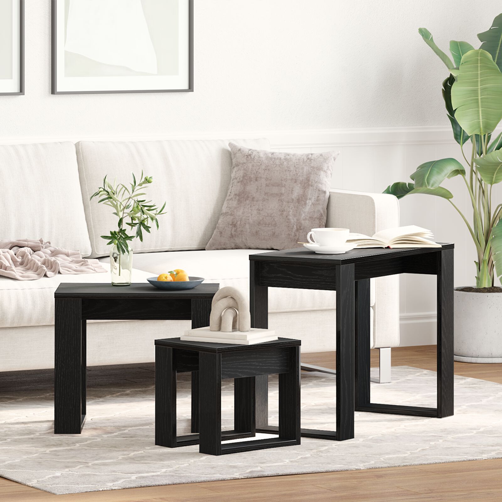 vidaXL 3-teilige Nestingtische in Schwarz Eiche aus Holzwerkstoff