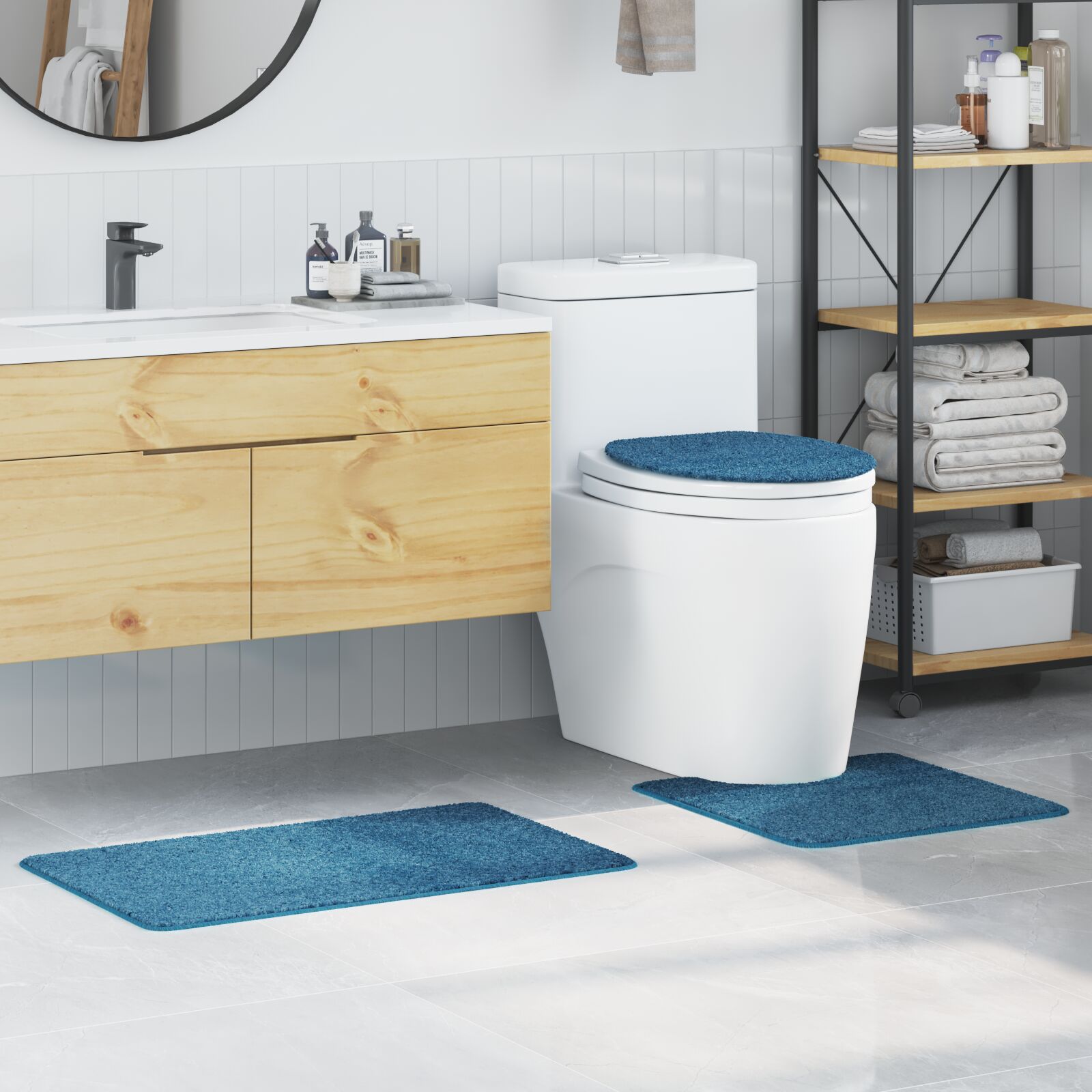 vidaXL 3-teiliges Badematten-Set Blau Polypropylen Rutschfest