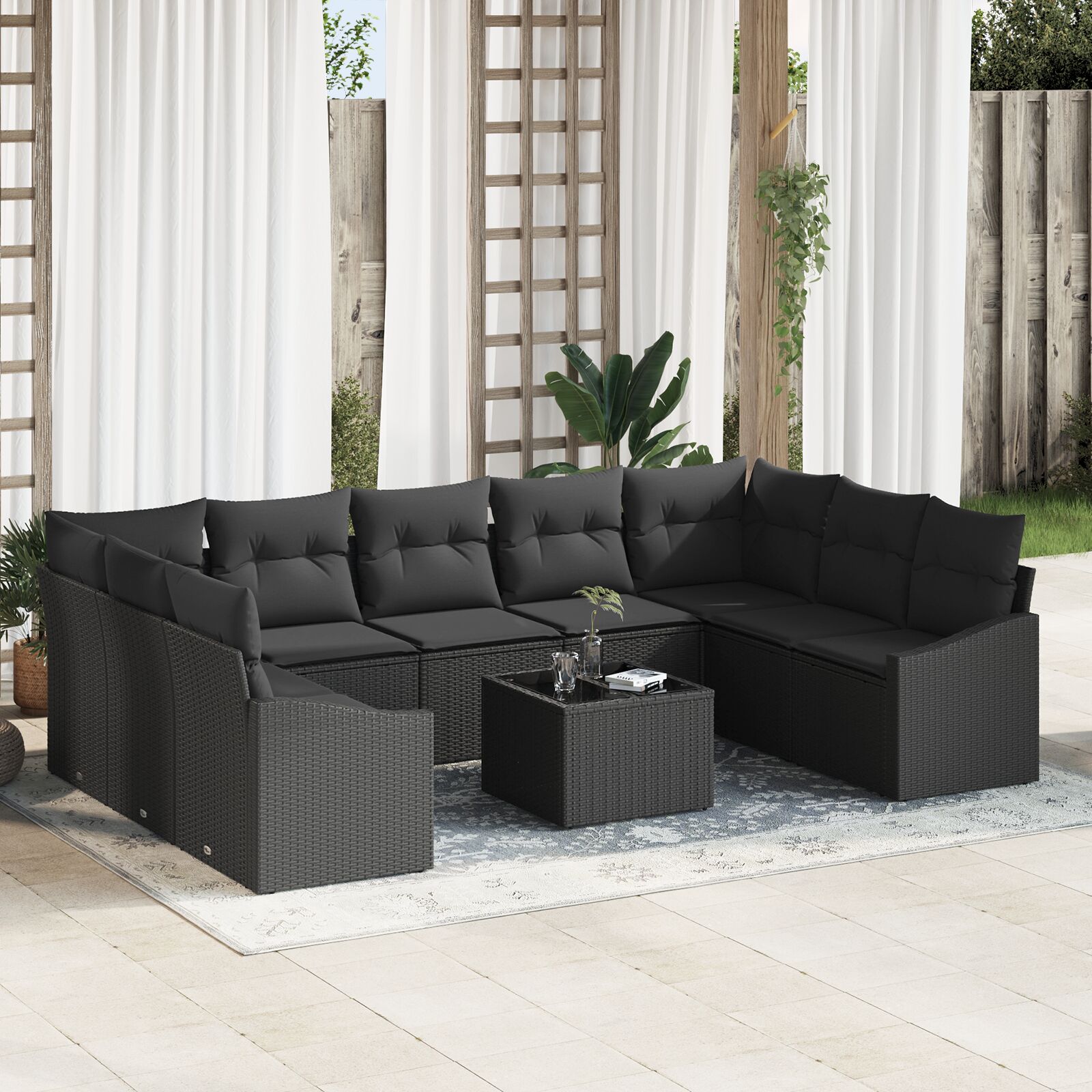 vidaXL 10-teiliges Garten Sofa Set mit Kissen Beige Poly Rattan