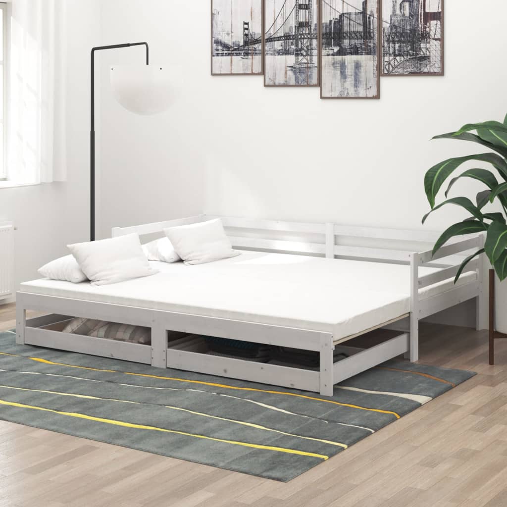 vidaXL Ausziehbares Tagesbett 2x(90x200) cm Weiß Massivholz Kiefer