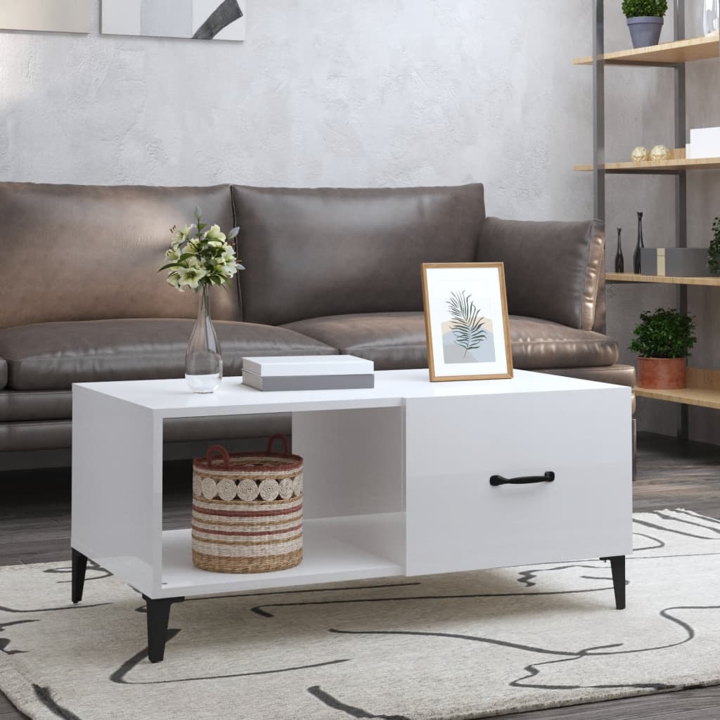  vidaXL Couchtisch Hochglanz-Weiß 90x50x40 cm Holzwerkstoff
