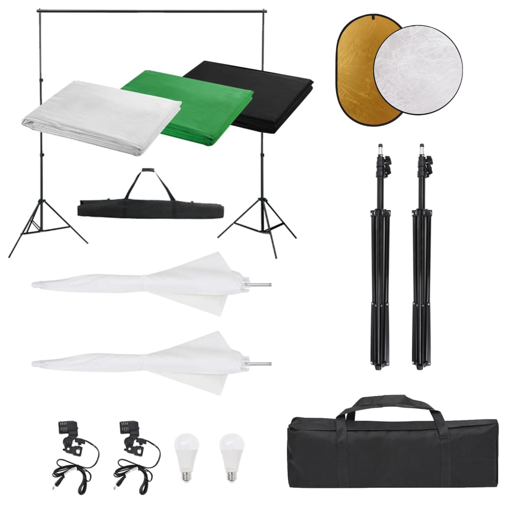 vidaXL Fotostudio-Set mit Beleuchtung, Hintergrund und Reflektor