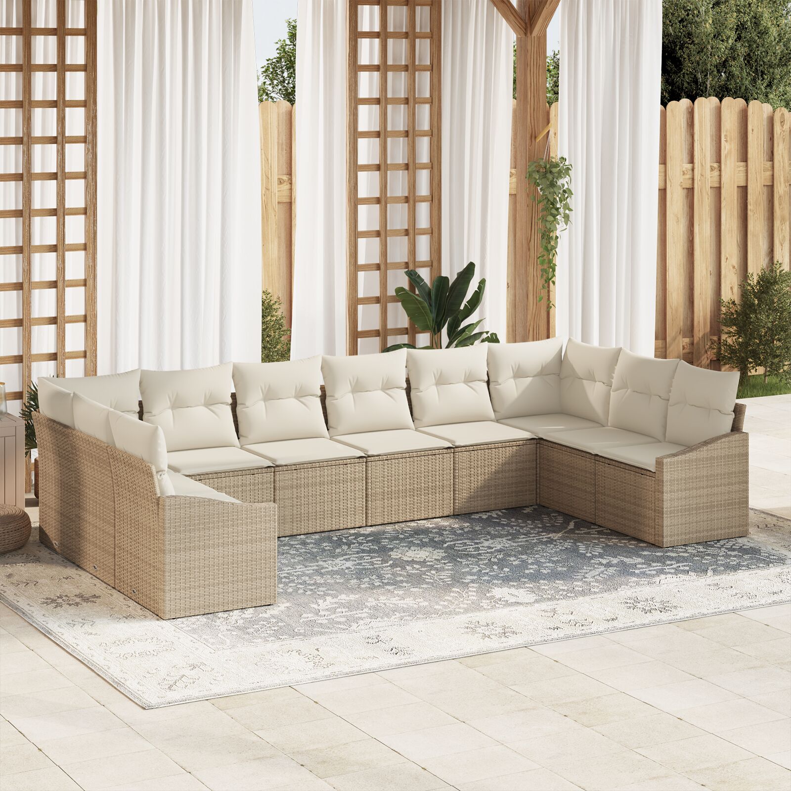 vidaXL 10-teiliges Garten Sofa Set mit Kissen Beige Poly Rattan