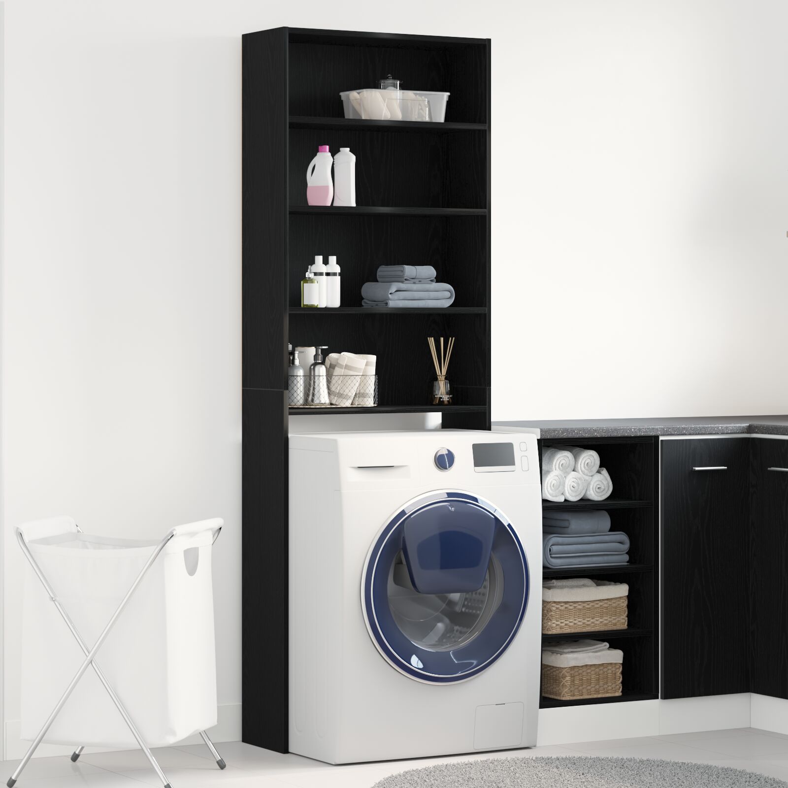 vidaXL Waschmaschinen-Schrank Schwarz-Eiche 64x24x190 cm MDF