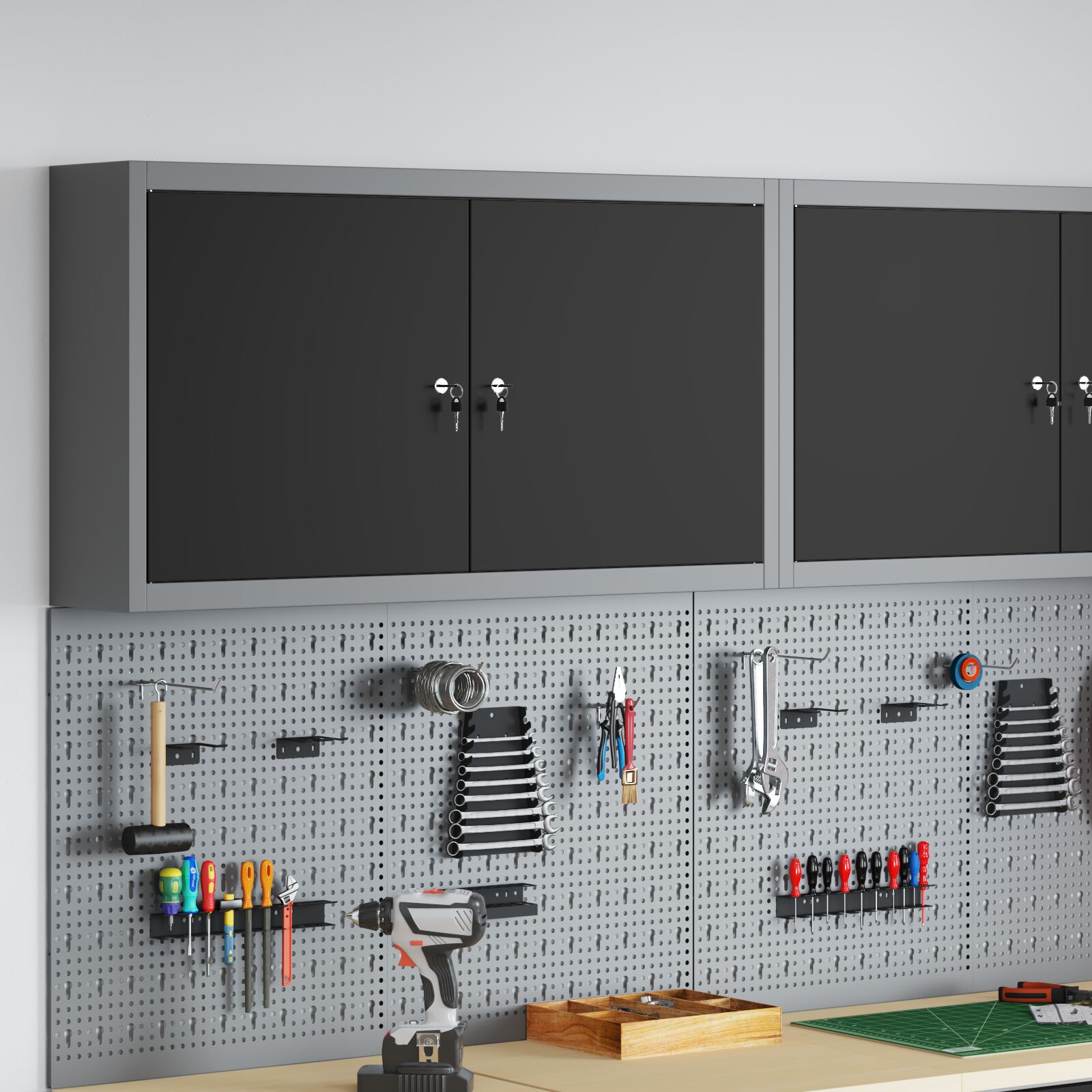 vidaXL Werkzeugschrank Wandmontage Schwarz 100x20x55 cm Stahl