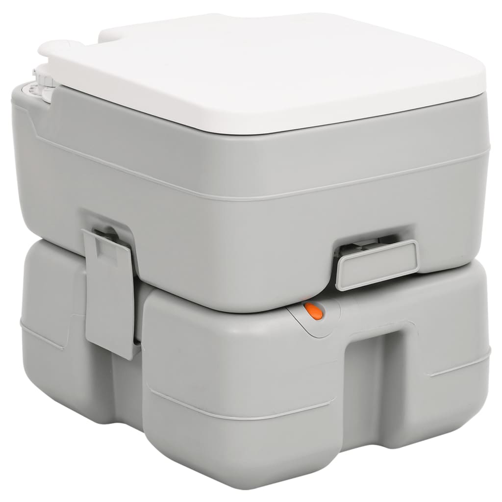 vidaXL Camping-Toilette Tragbar Grau und Weiß 15+10 L HDPE