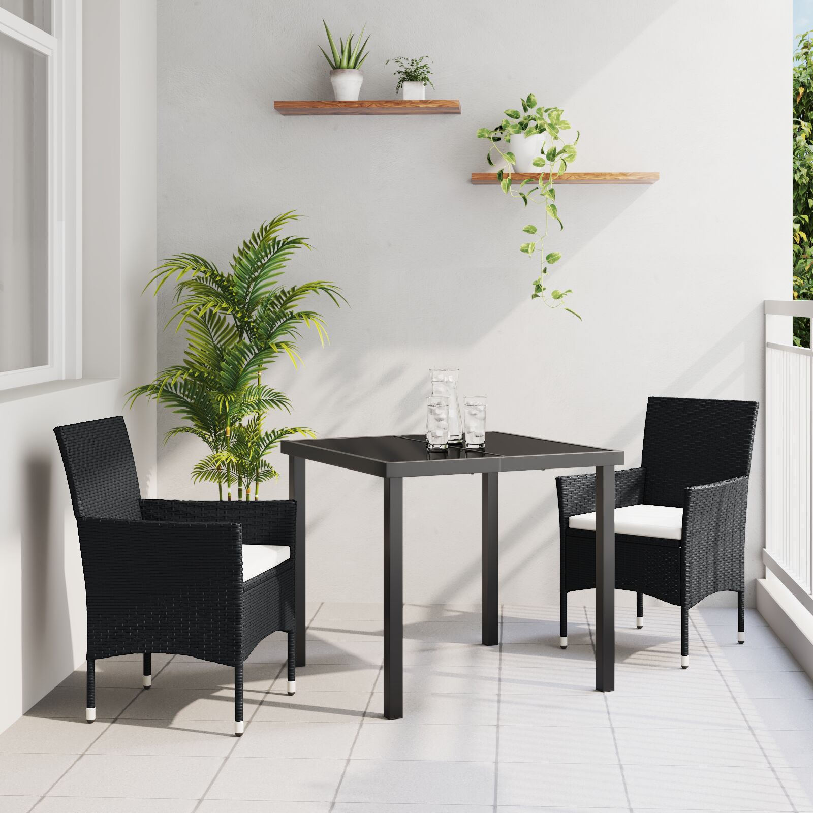 vidaXL 2-teiliges Garten Essstuhl Set Schwarz Poly Rattan