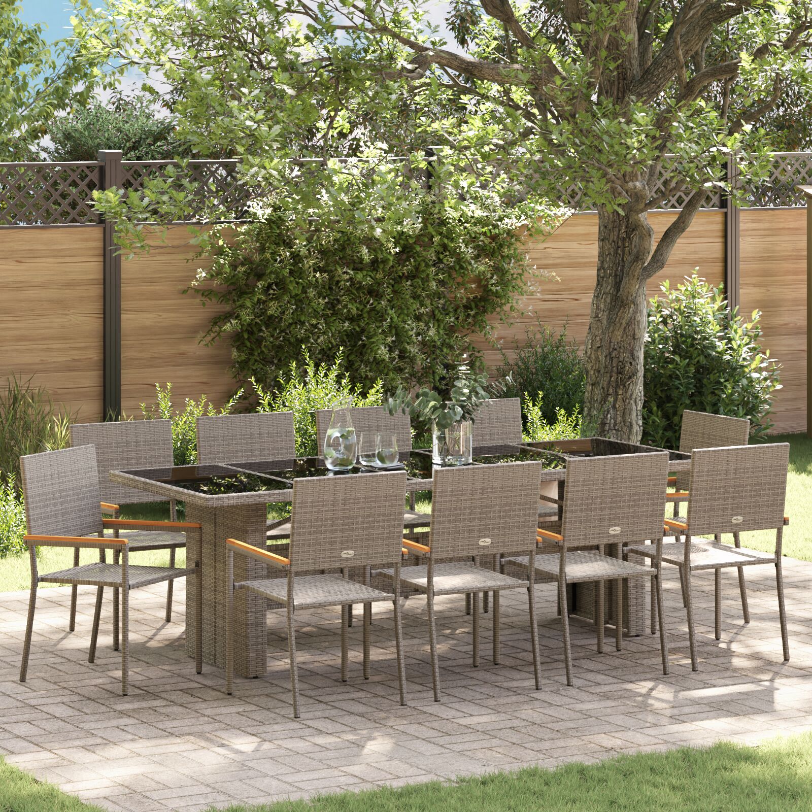 vidaXL 11-teiliges Garten-Esszimmer-Set Grau Poly Rattan