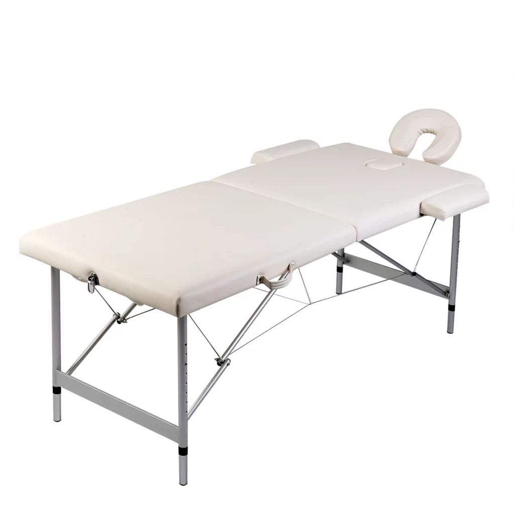 vidaXL Massageliege Klappbar 2-Zonen mit Aluminiumgestell Cremeweiß