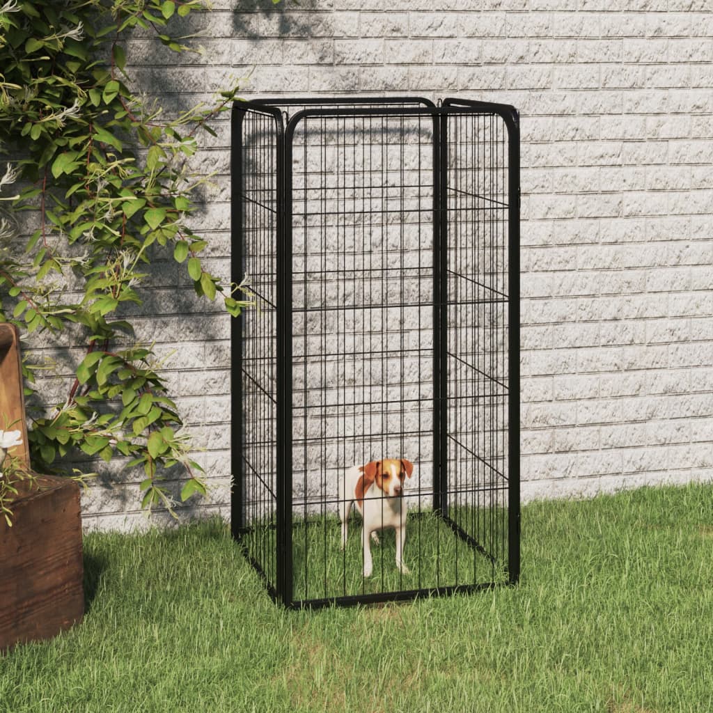 vidaXL 4-tlg. Hundelaufstall Schwarz 50x100cm Stahl Pulverbeschichtung