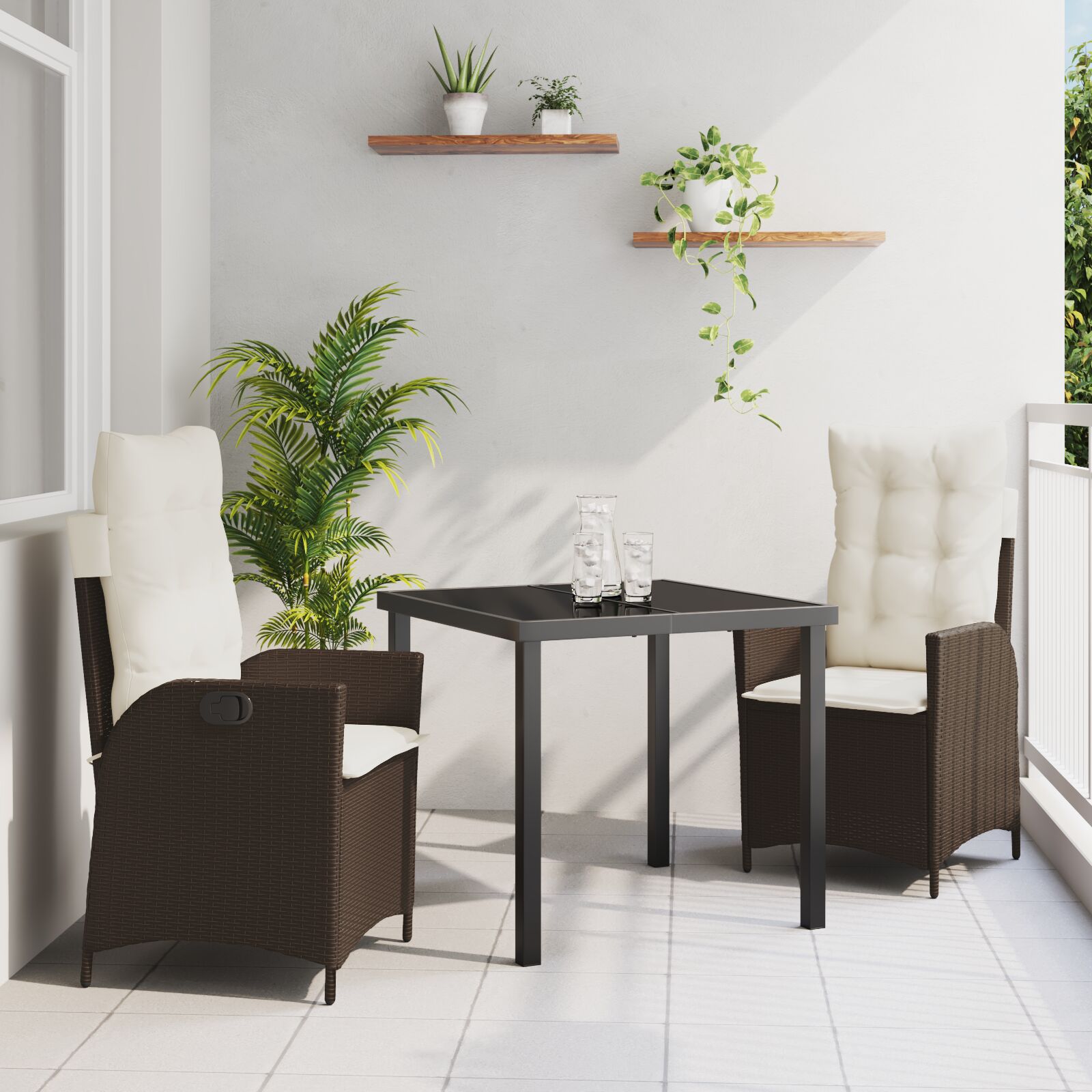 vidaXL   Set aus 2 Braun Braunes Poly Rattan, pulverbeschichteter Stahl