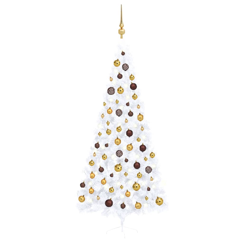 vidaXL Künstlicher Halb-Weihnachtsbaum Beleuchtung Kugeln Weiß 240 cm