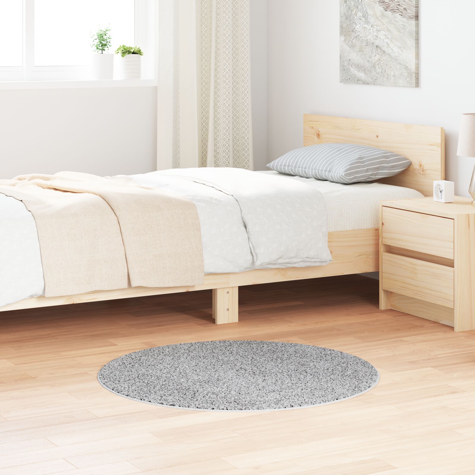 vidaXL Flauschiger Teppich mit Latexrücken Grau ø90 cm
