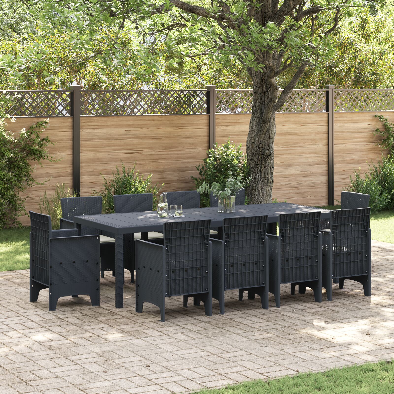 vidaXL 11-teiliges Garten Essset mit Kissen Anthrazit Poly-Rattan