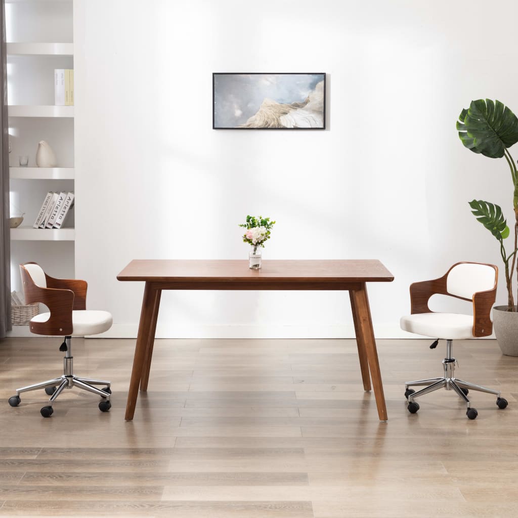 vidaXL Drehbare Esszimmerstühle 2 Stk. Weiß Bugholz und Kunstleder 