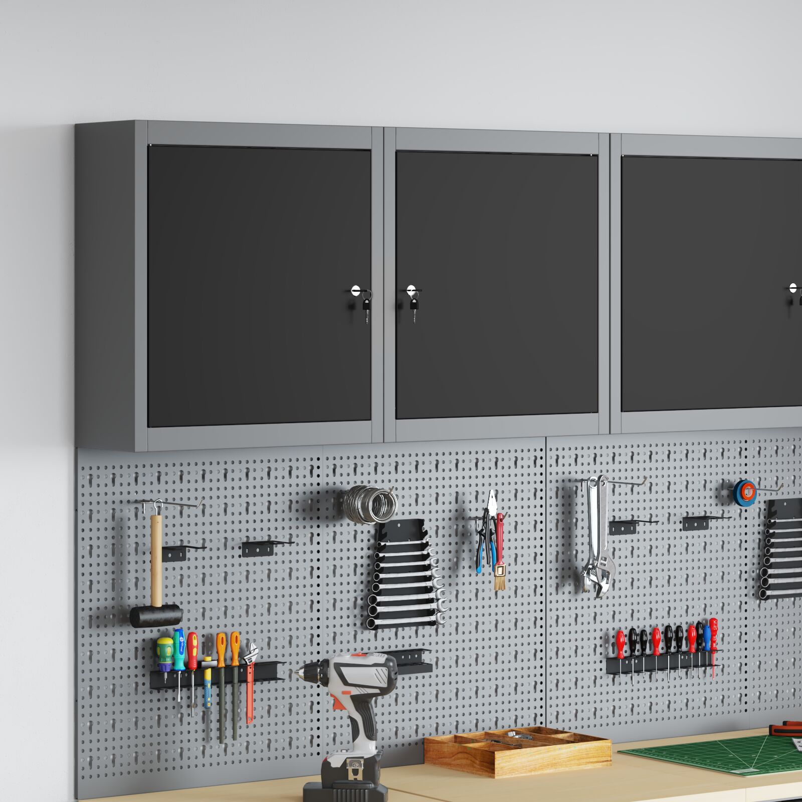 vidaXL Werkzeugschrank Wandmontage Schwarz 50x20x55 cm Stahl