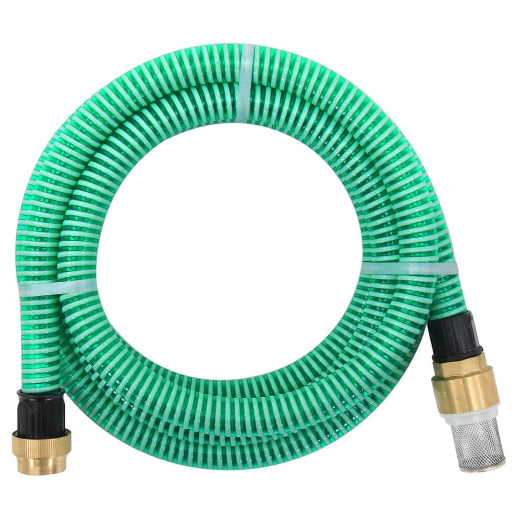 vidaXL Saugschlauch mit Messing-Anschlüssen Grün 1,1" 10 m PVC