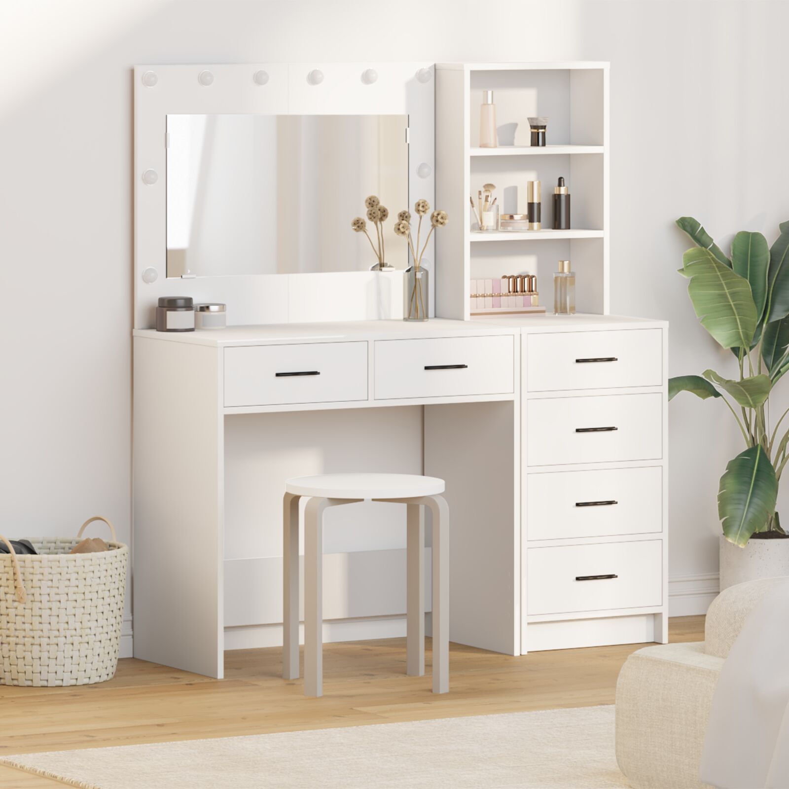 vidaXL 2-teiliges Dressing Tisch Set mit LED weißem Holz