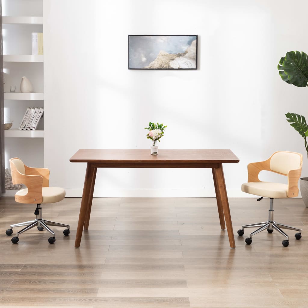 vidaXL Drehbare Esszimmerstühle 2 Stk. Creme Bugholz und Kunstleder 