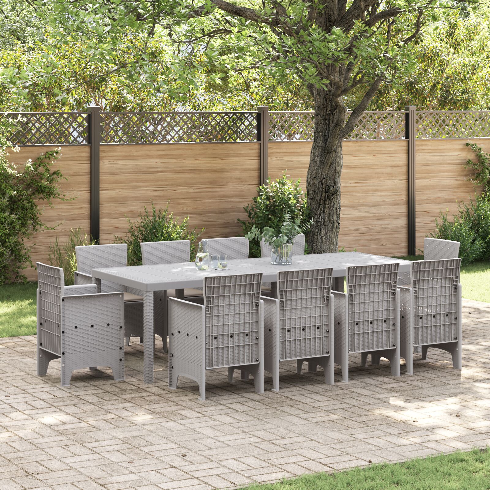 vidaXL 11-teilige Garten-Essgruppe mit Kissen hellgrau Poly-Rattan