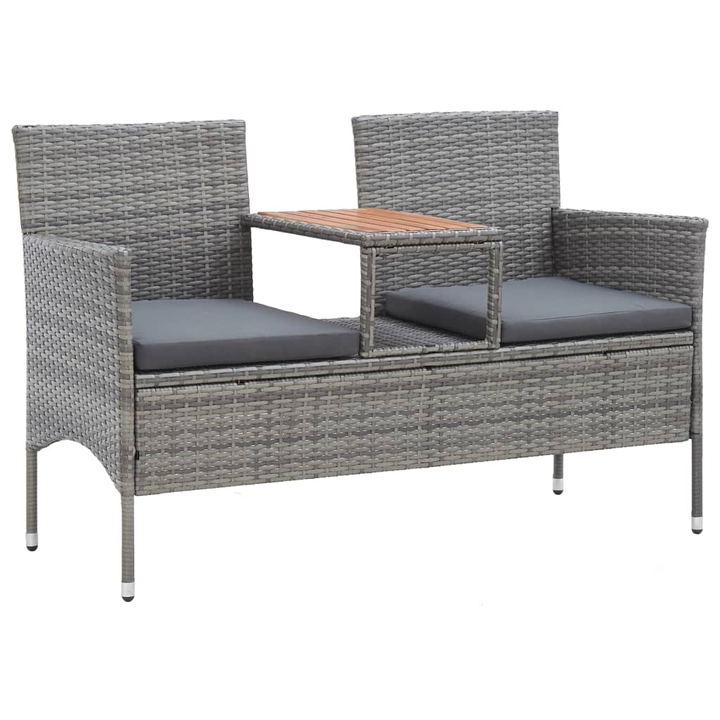 vidaXL 2-Sitzer-Gartenbank mit Teetisch 143 cm Poly Rattan Grau