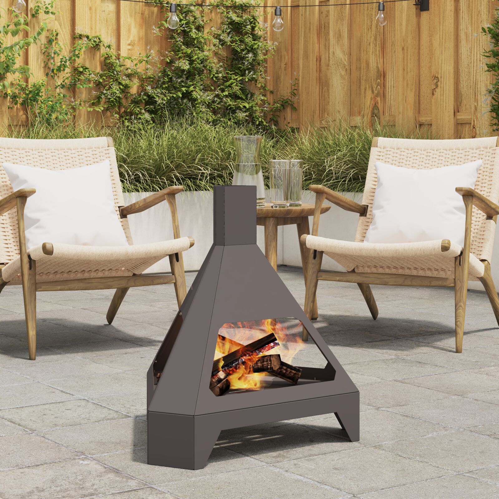 vidaXL Feuerschale mit Schornstein Schwarz 50x43x52 cm Stahl