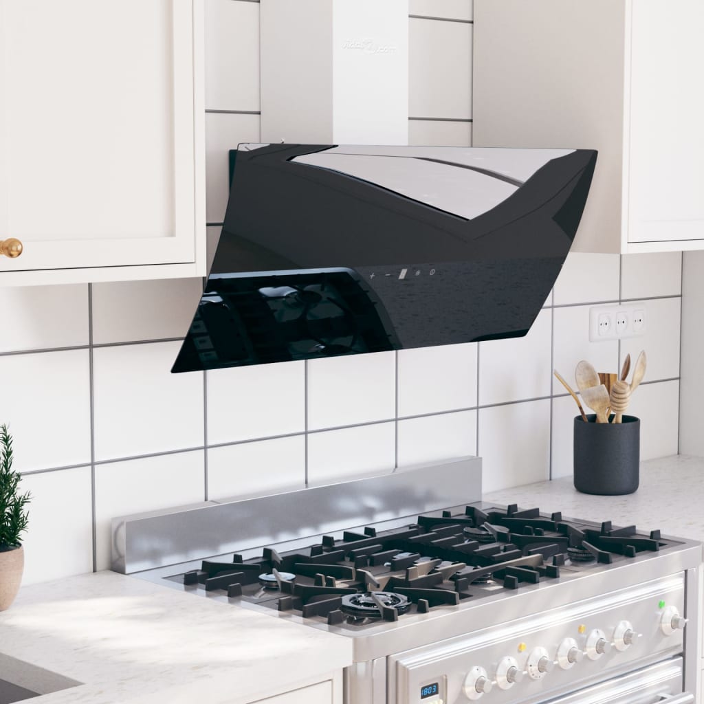 vidaXL Dunstabzugshaube 90 cm Stahl und Hartglas Schwarz