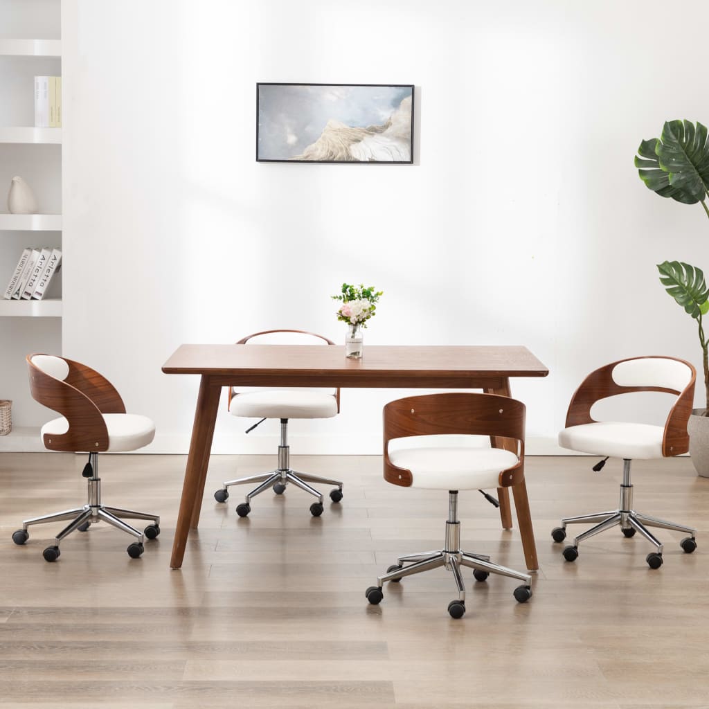 vidaXL Drehbare Esszimmerstühle 4 Stk. Weiß Bugholz und Kunstleder 