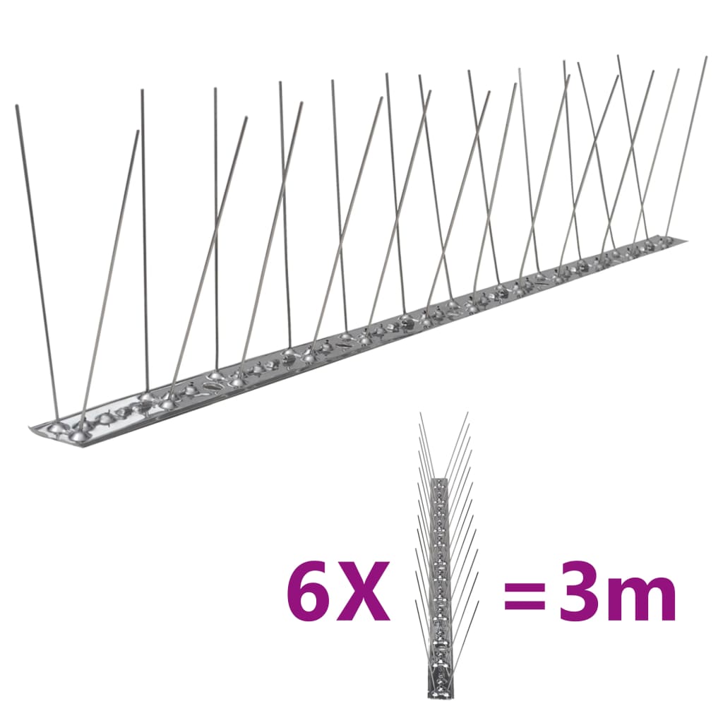 vidaXL 6-tlg. Taubenabwehr Spikes-Set Edelstahl 3 m 2-reihig