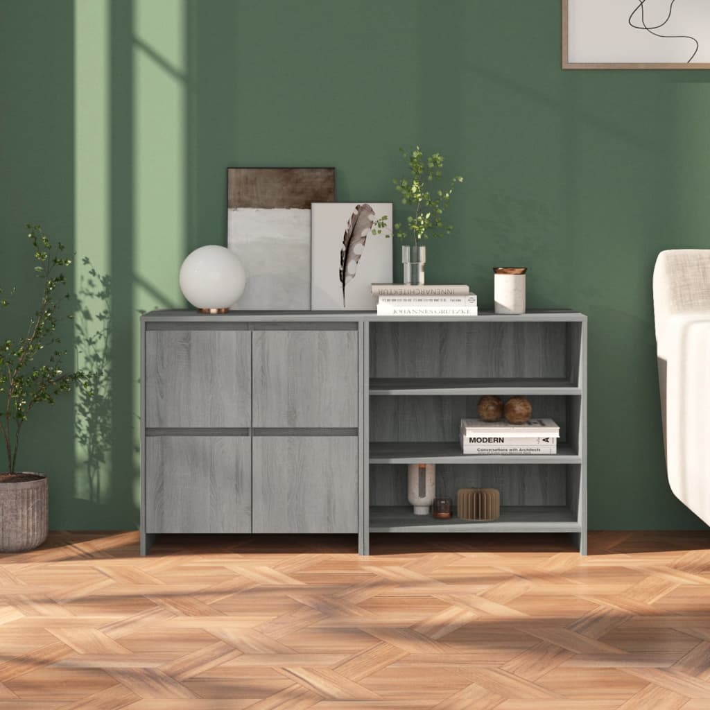 vidaXL 2-tlg. Sideboard Grau Sonoma Holzwerkstoff