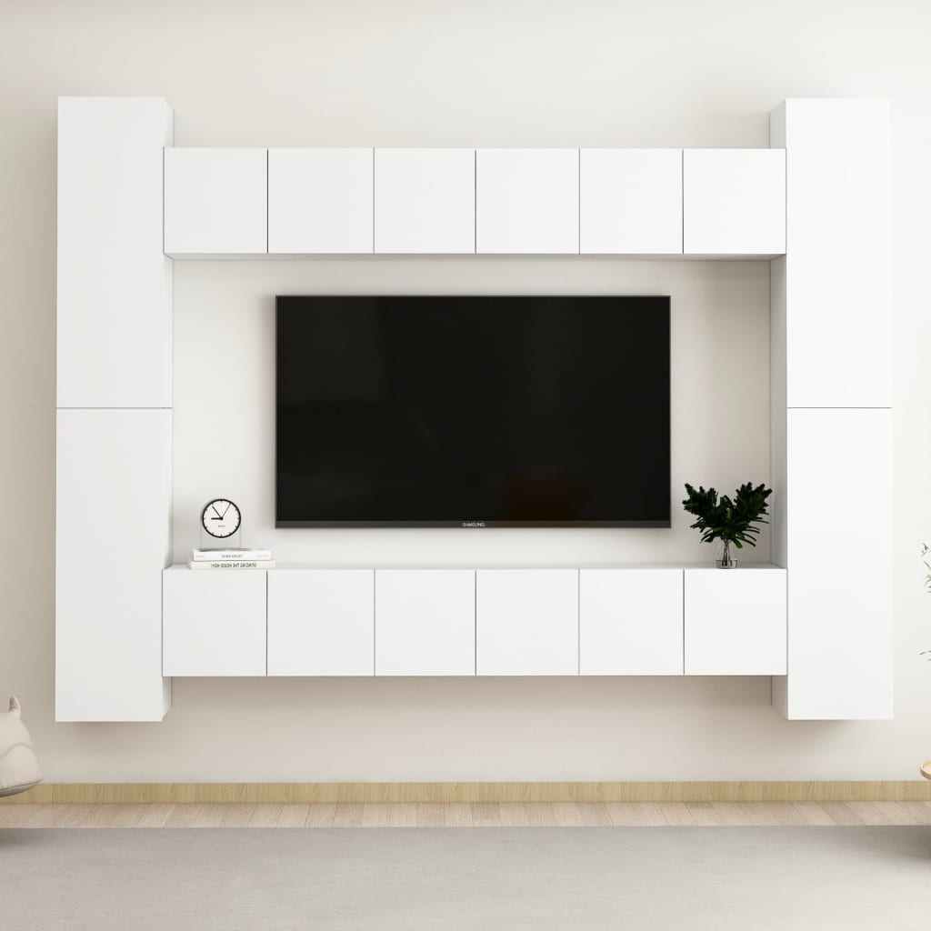 vidaXL 10-tlg. TV-Schrank-Set Weiß Holzwerkstoff