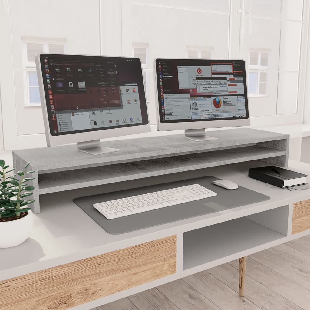 vidaXL Monitorständer Betongrau 100x24x13 cm Holzwerkstoff