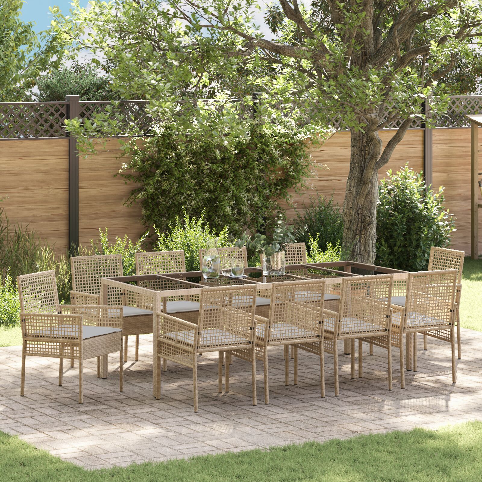 vidaXL 11-teiliges Garten Essset mit Kissen Beige Poly-Rattan