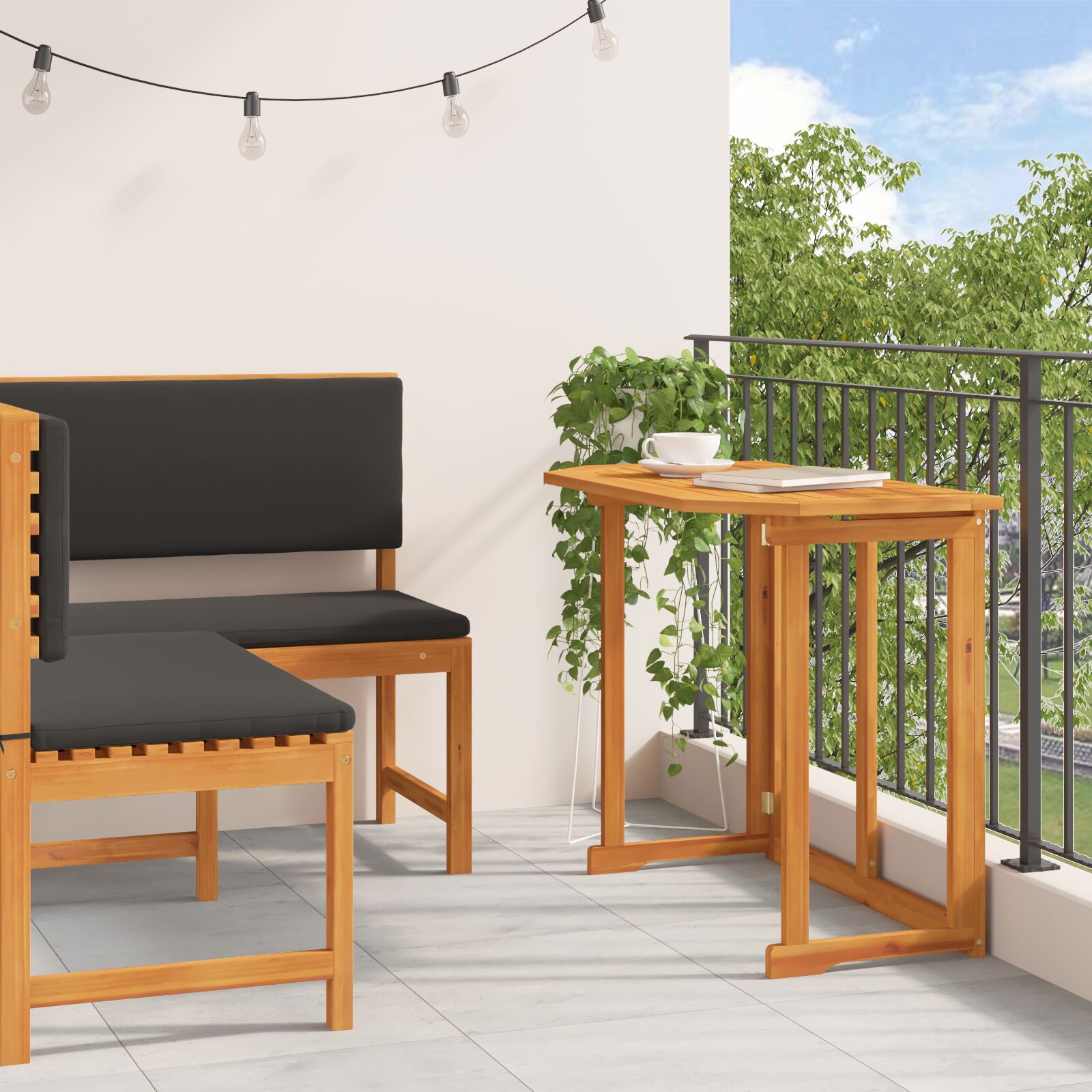 vidaXL 2-teiliges Garten-Esszimmer-Set mit Kissen aus massivem Akazienholz