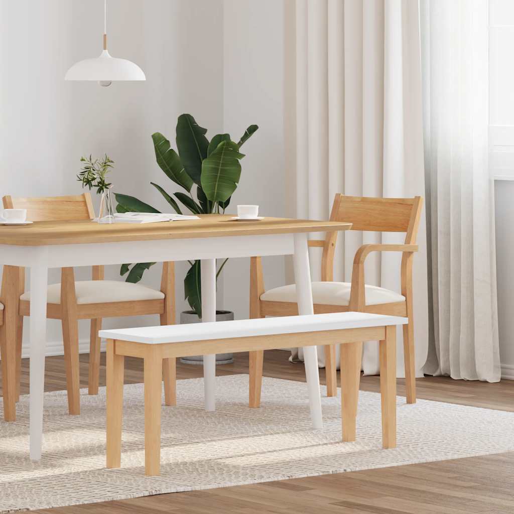 vidaXL Bank 110 cm Weiß Massivholz Gummibaum