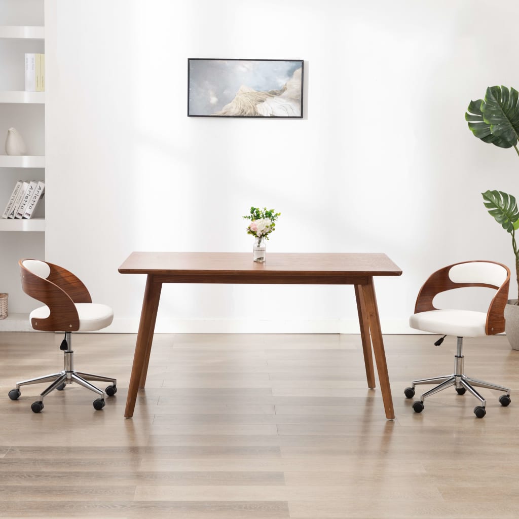 vidaXL Drehbare Esszimmerstühle 2 Stk. Weiß Bugholz und Kunstleder 