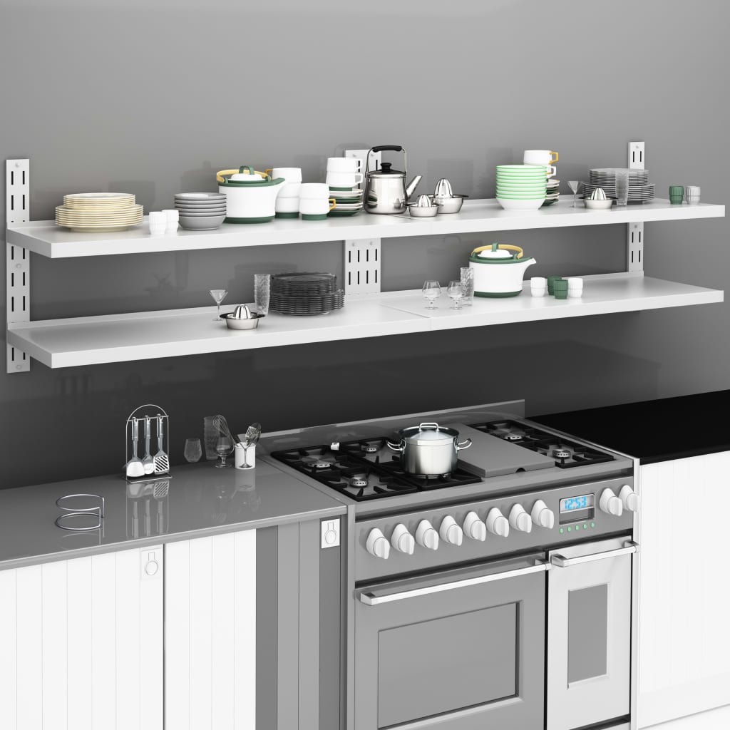 vidaXL 2-stufige Schwebende Wandregale 2 Stk. Edelstahl 240×30 cm