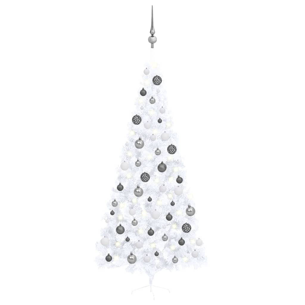 vidaXL Künstlicher Halb-Weihnachtsbaum Beleuchtung Kugeln Weiß 240 cm