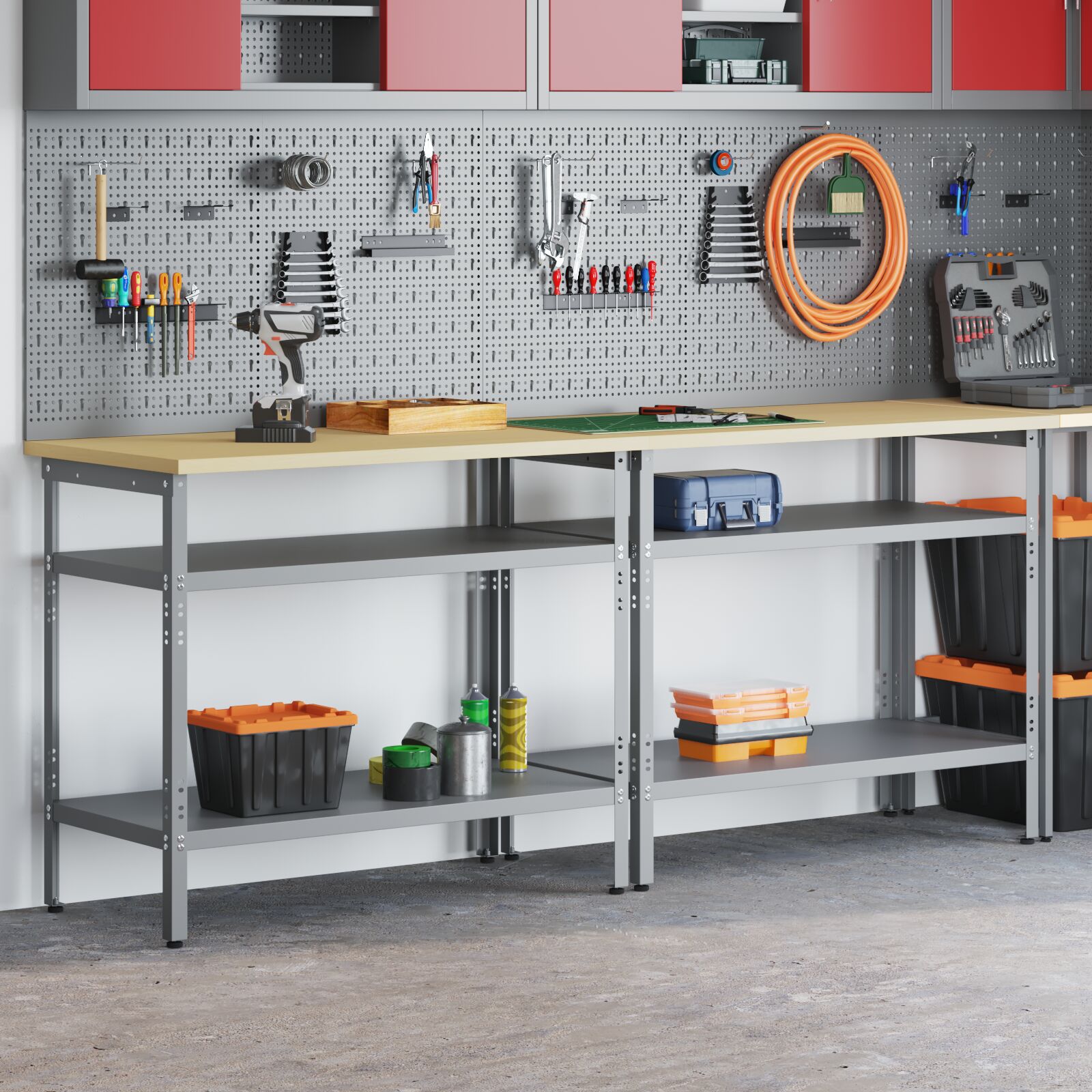 vidaXL 2-teiliges Werkbank-Set in Grau aus Stahl