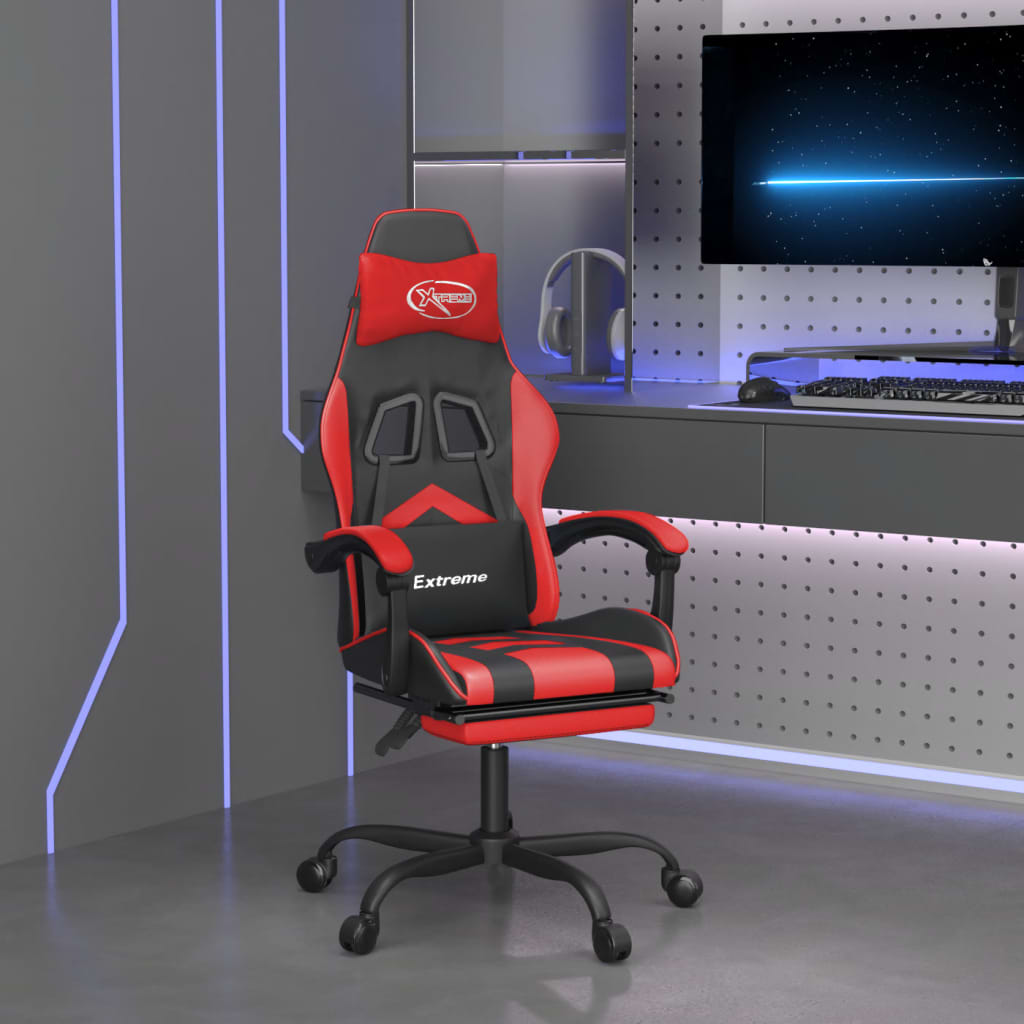 vidaXL Gaming-Stuhl mit Fußstütze Drehbar Schwarz & Rot Kunstleder
